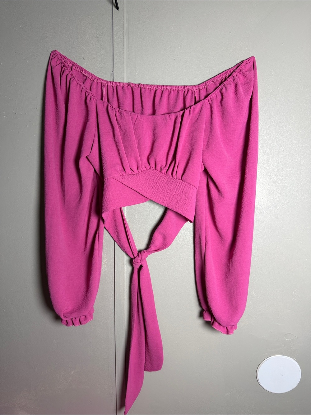 Off-Shoulder Tie-Front Crop Top in Bright Pink size XL tag has been removed